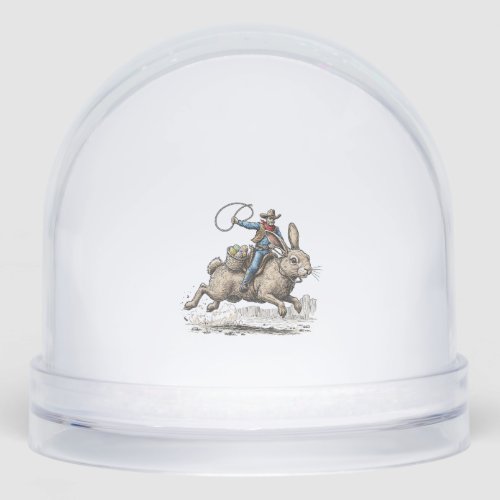 Cowboy Riding Easter Bunny Western Howdy Easter Fu Snow Globe