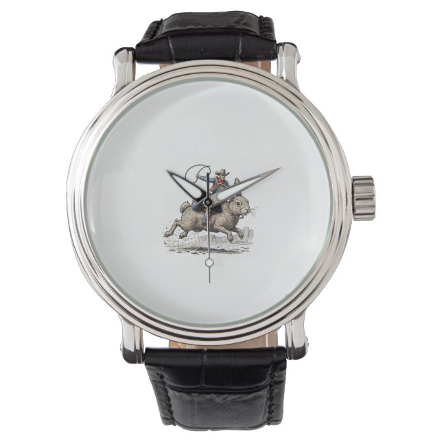 Cowboy Riding Easter Bunny Western Howdy Easter Fu Watch (Front)