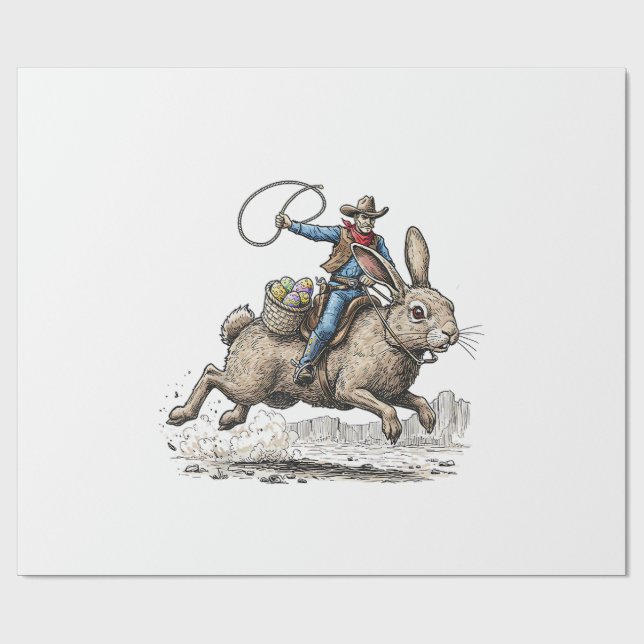 Cowboy Riding Easter Bunny Western Howdy Easter Fu Wrapping Paper (Flat)