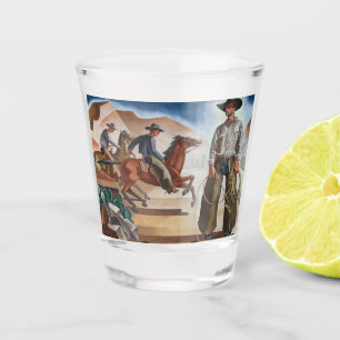 Cowboy Riding Horses Shot Glass