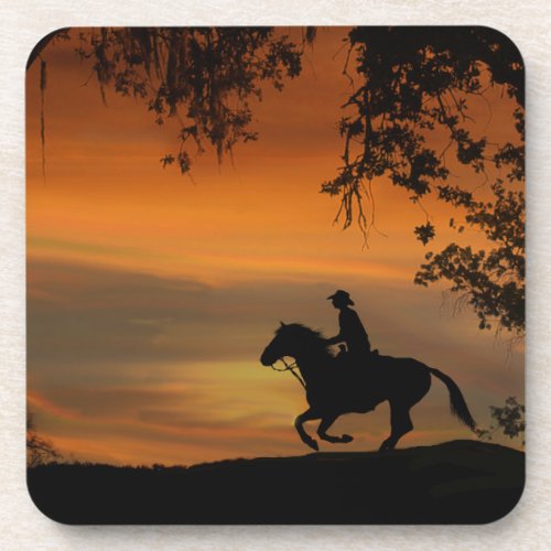 Cowboy Riding in the Sunset coasters