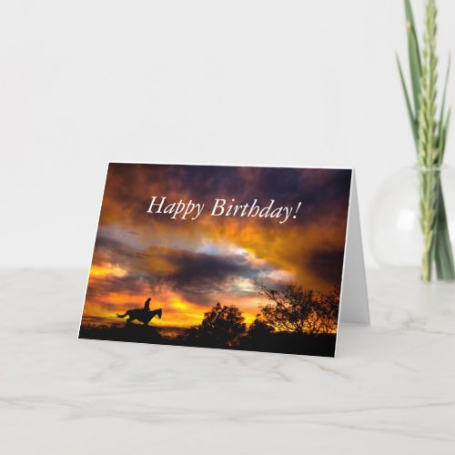 Cowboy Riding in the Sunset _ Happy Birthday Card