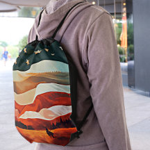 Cowboy Riding into Flag Sunset