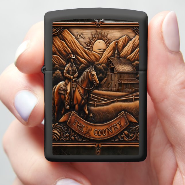 Cowboy Riding Through The Country Zippo Lighter (In Hand)
