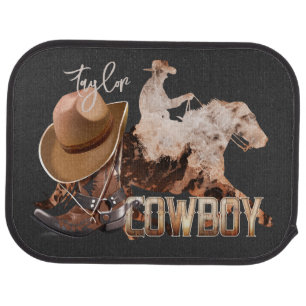 Cowboy riding western boots cowboy hat car floor mat