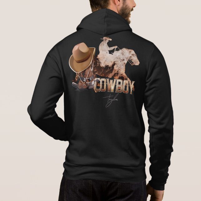 Cowboy riding western boots cowboy hat hoodie (Back)