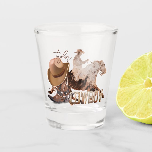 Cowboy riding western boots cowboy hat shot glass (Front)