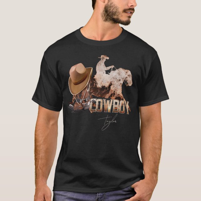 Cowboy riding western boots cowboy hat T-Shirt (Front)