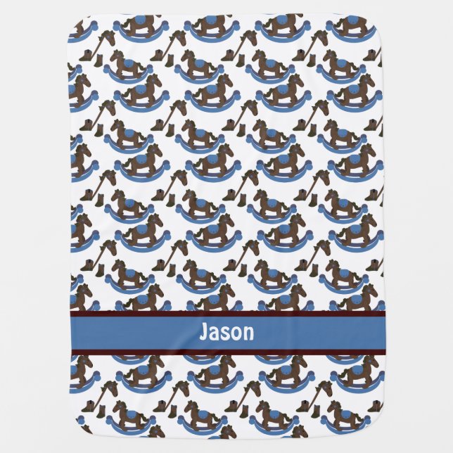 Cowboy Rocking Horse Baby Custom Baby Blanket (Front)