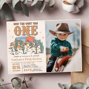 Cowboy Rodeo 1st Birthday Party Photo Invitation