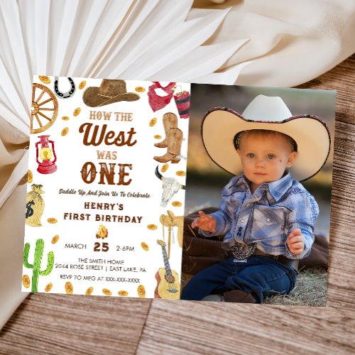  Cowboy Rodeo 1st Birthday Photo Invitation
