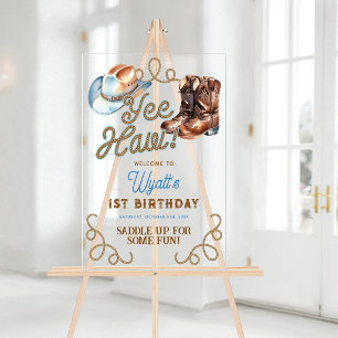 Cowboy Rodeo 1st Birthday Welcome Acrylic Sign
