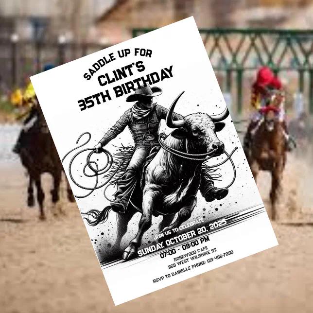 Bull Rider Invitation Cowboy Rodeo Birthday invite, Rodeo Bull Ride Invitation | Zazzle