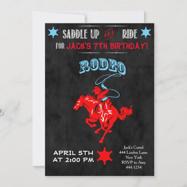 Cowboy Rodeo Birthday Party Invitations (Front)