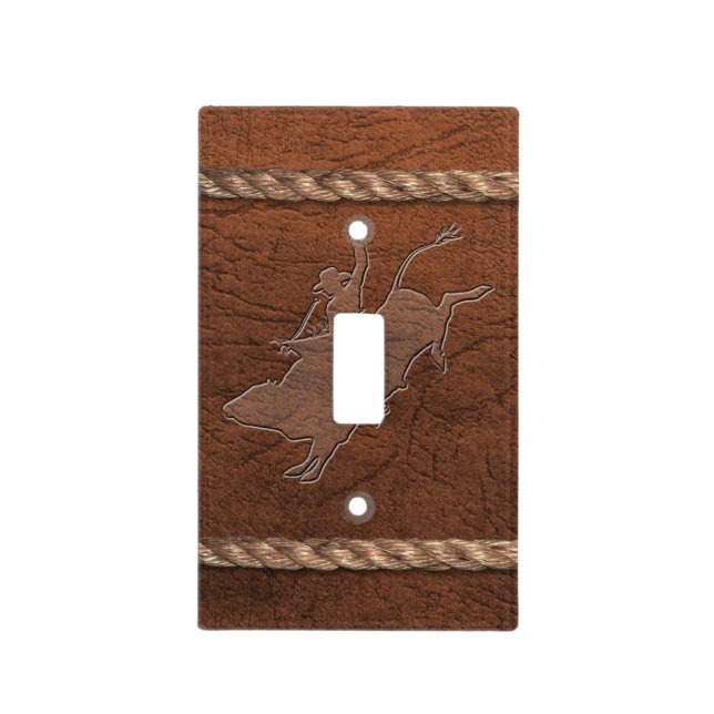 Cowboy / Rodeo - Bull Rider, Leather & Rope Light Switch Cover (Front)