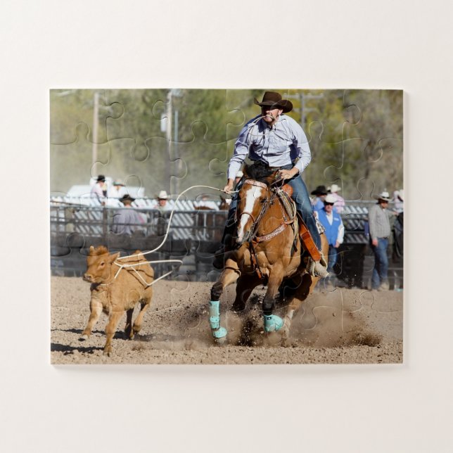 Cowboy Rodeo Calf Roping Western Sports Jigsaw Puzzle (Horizontal)