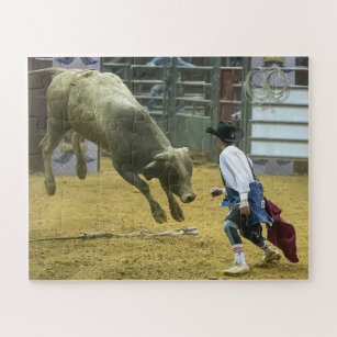 Cowboy Rodeo Clown Bull Distracting Western Sports Jigsaw Puzzle