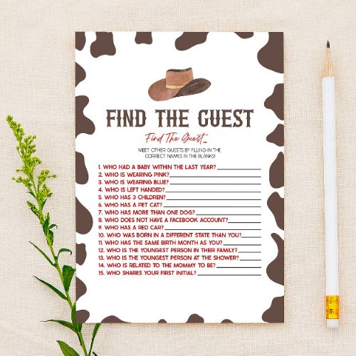 Cowboy Rodeo Find The Guest Baby Shower Game Stationery