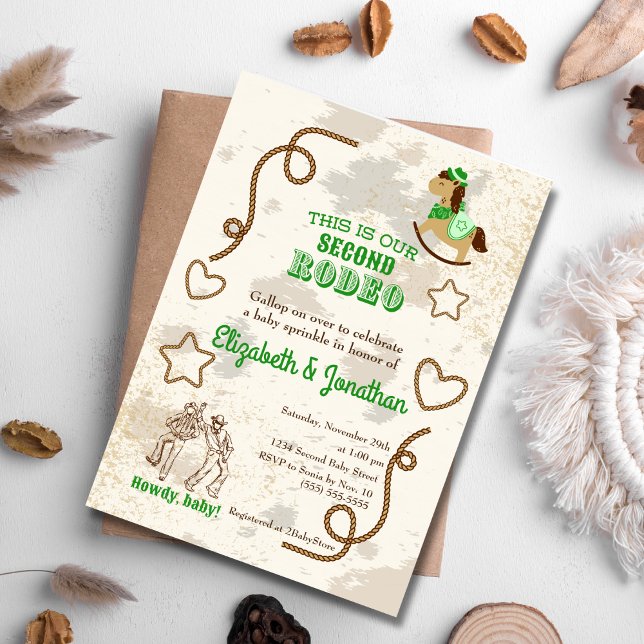 Cowboy Rodeo Green Howdy Baby Shower Sprinkle Invitation (Creator Uploaded)