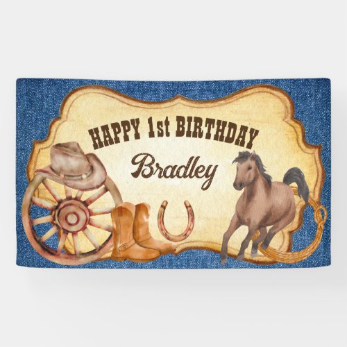 Cowboy rodeo horses equestrian wild west party  banner