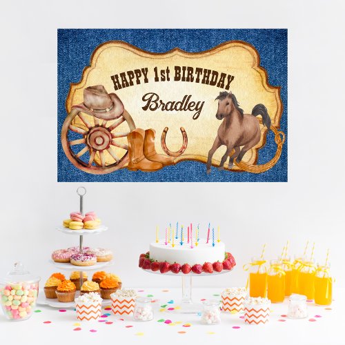 Cowboy rodeo horses equestrian wild west party poster