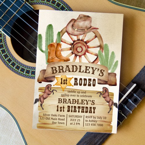 Cowboy rodeo horses western birthday party invitation