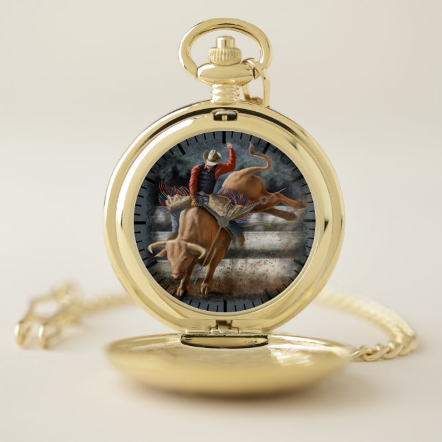 Cowboy Rodeo Rider Bucking Bull Western Theme  Pocket Watch (Inside)