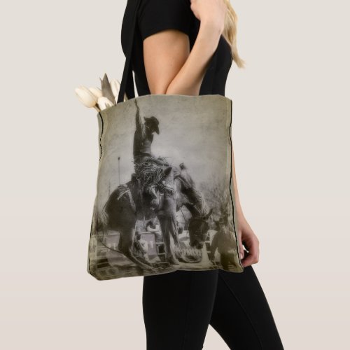 Cowboy Rodeo Saddle Bronc Riding Western Tote Bag