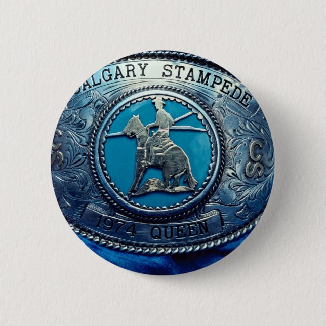 Cowboy rodeo trophy buckle, Alberta, Canada Pinback Button (Front)