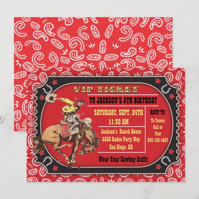 Cowboy Rodeo Western Birthday party Invitation (Front/Back)