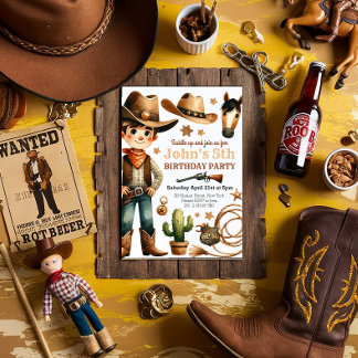Cowboy Rodeo Western Boy Birthday Invitation
