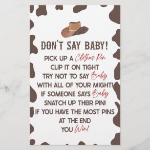 Cowboy Rodeo Western Don't Say Baby Shower Game Stationery