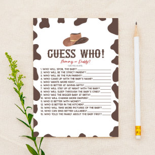 Cowboy Rodeo Western Guess Who Baby Shower Game