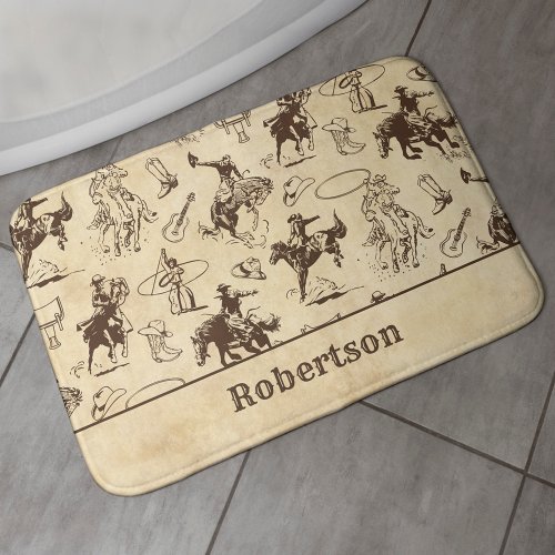 Cowboy Rodeo Western Horses Personalized Bath Mat