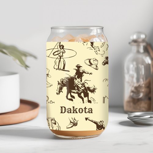 Cowboy Rodeo Western Personalized  Can Glass