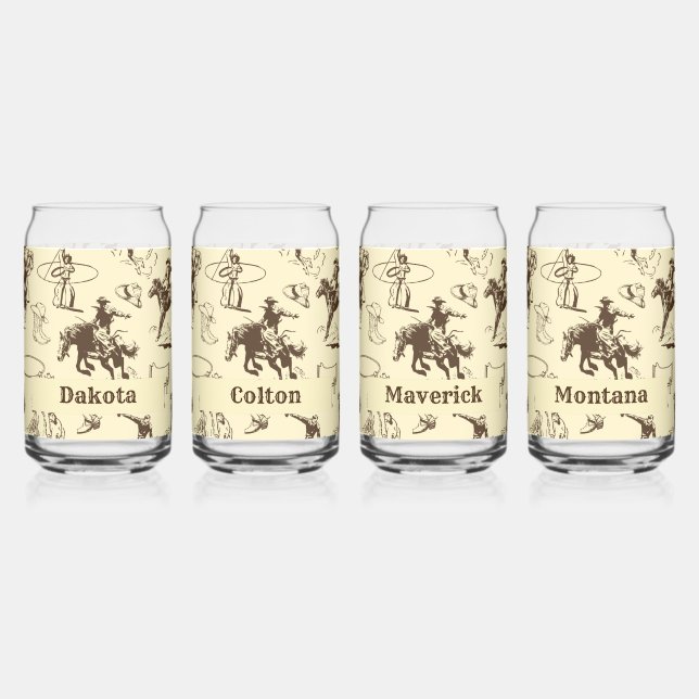 Cowboy Rodeo Western Personalized Set of 4 Can Glass (Front)