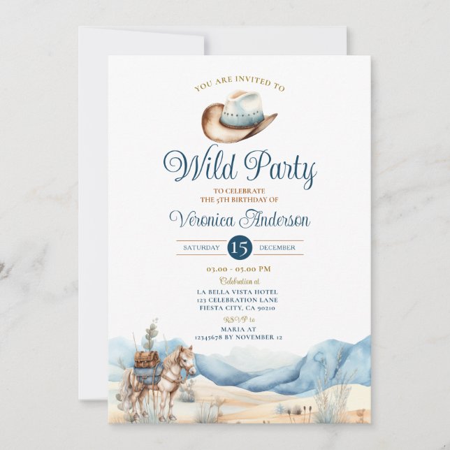 Cowboy Rodeo Wild Party Western Ranch 5th Birthday Invitation (Front)
