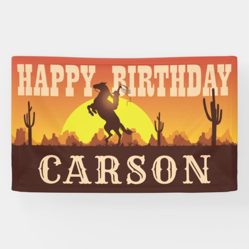Cowboy Rodeo Wild West Any Age Happy Birthday Banner