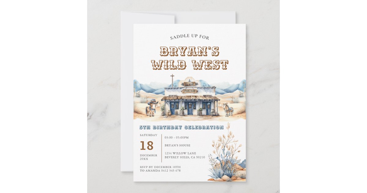 Cowboy Rodeo Wild West Ranch 5th Birthday Party Invitation | Zazzle
