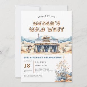 Cowboy Rodeo Wild West Ranch 5th Birthday Party Invitation