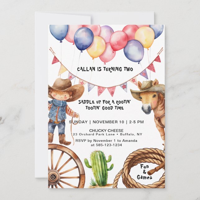 Cowboy Rootin'Rootin' Time Birthday Invitation (Front)