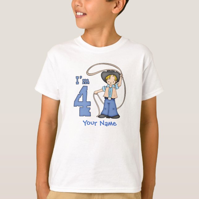 Cowboy Roper 4th Birthday Personalized T-Shirt (Front)