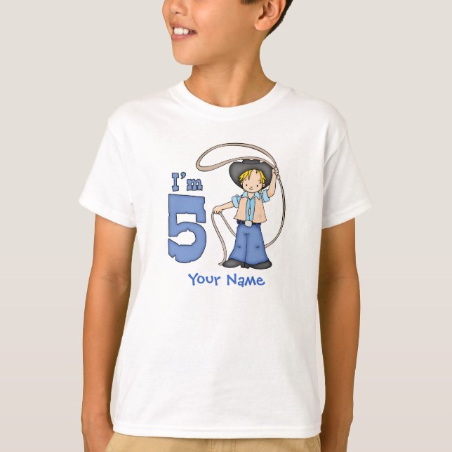 Cowboy Roper 5th Birthday Personalized T-Shirt (Front)