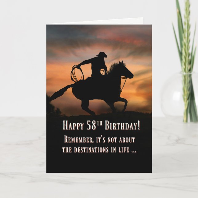 Cowboy Roper and Horse Happy 58th Birthday Card (Front)
