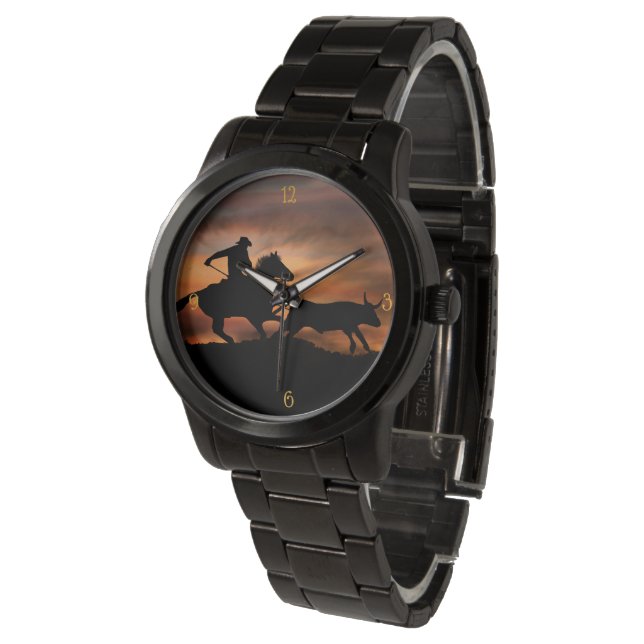Cowboy Roping a Steer Country Western Watch (Angled)