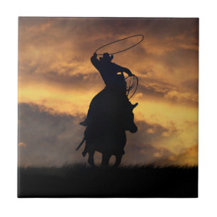Cowboy Roping Art Tile