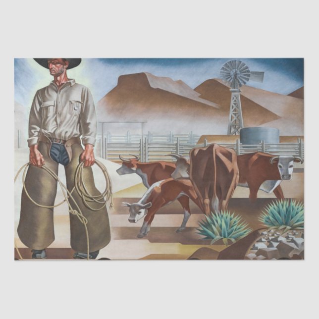 Cowboy Roping Cattle Tissue Paper (Front)