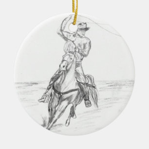 Cowboy Roping Ceramic Ornament