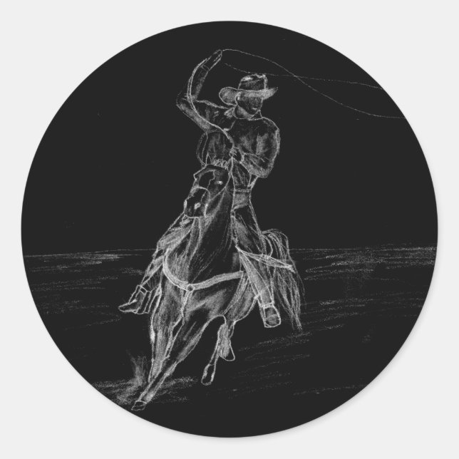 Cowboy Roping Classic Round Sticker (Front)