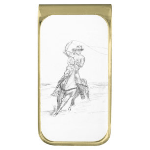 Cowboy Roping Gold Finish Money Clip